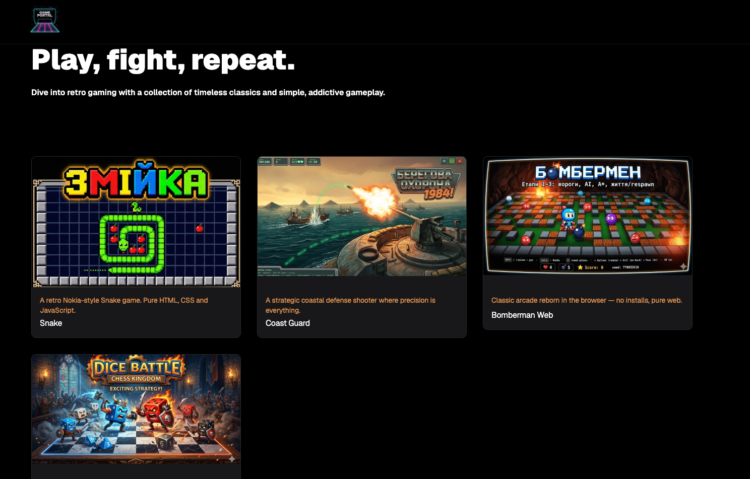 Game Portal — hub of recreated classic games