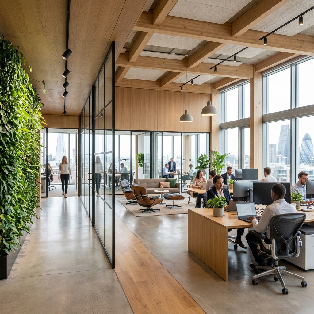 Our modern office interior with natural light and living walls